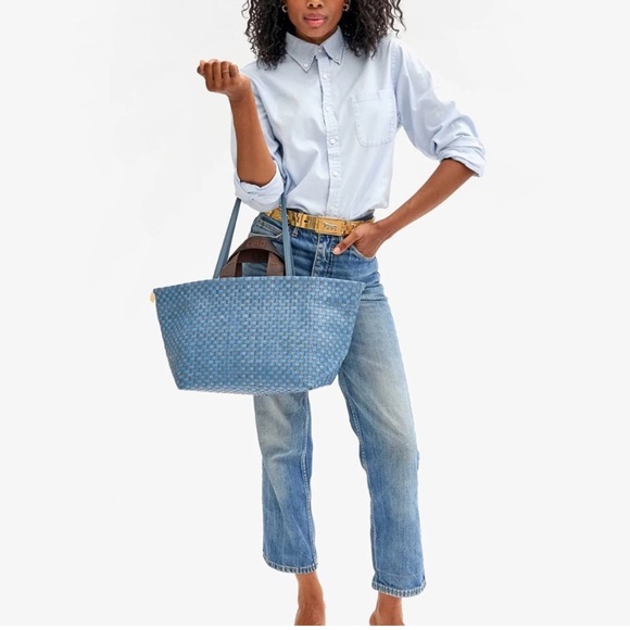 Clare V. Bateau Tote Light Blue Woven Checker
With additional cross body strap - Picture 2 of 5